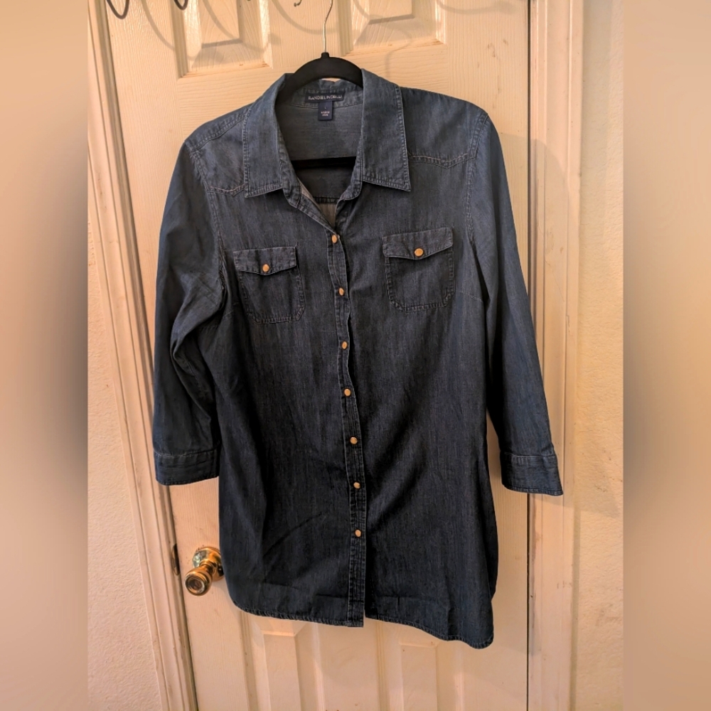 Bandolinoblu Women's Blue Denim Chambray Button Down Tunic